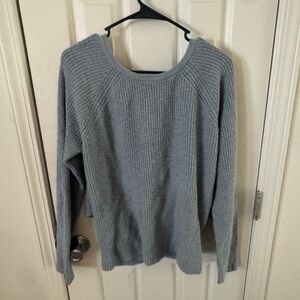 Aerie Baby Blue Back Wrap Sweater Women’s Large Soft Knit Open Back Cozy